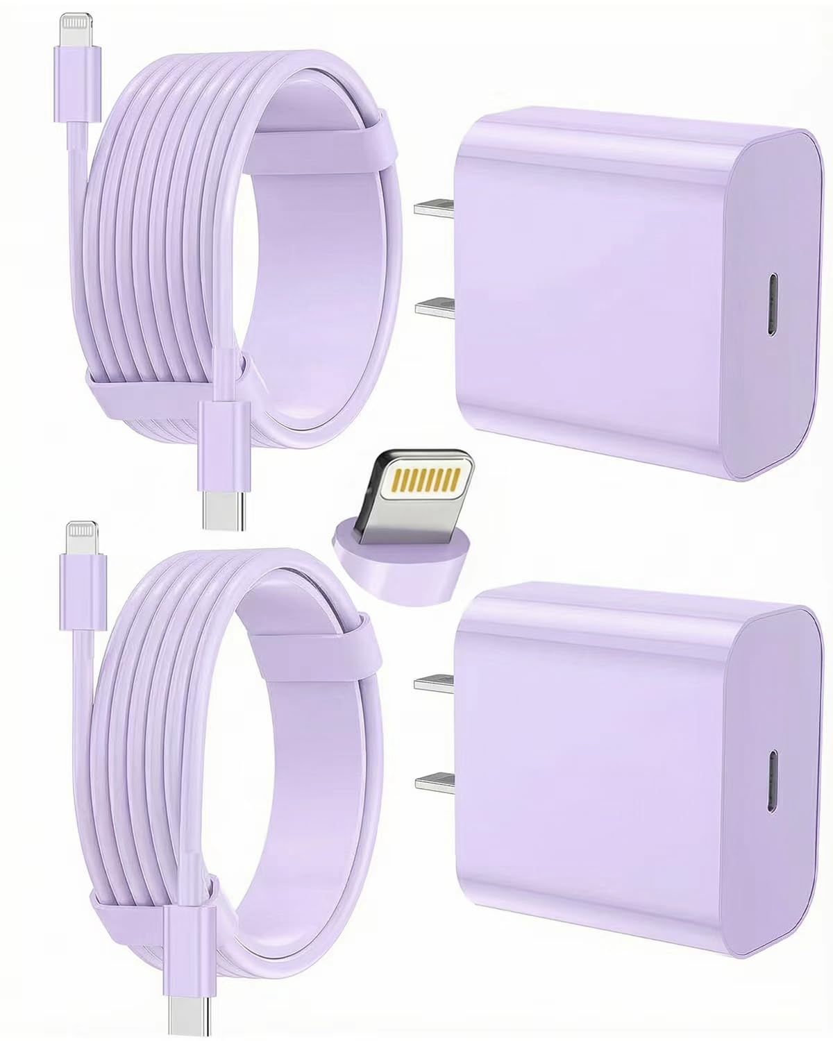 iPhone Charger Fast Charging 2 Pack Type C Wall Charger Block with 2 Pack [6FT&10FT] Long USB C to Lightning Cable for iPhone 14/13/12/12 Pro Max/11/Xs Max/XR/X,AirPods Pro,Purple