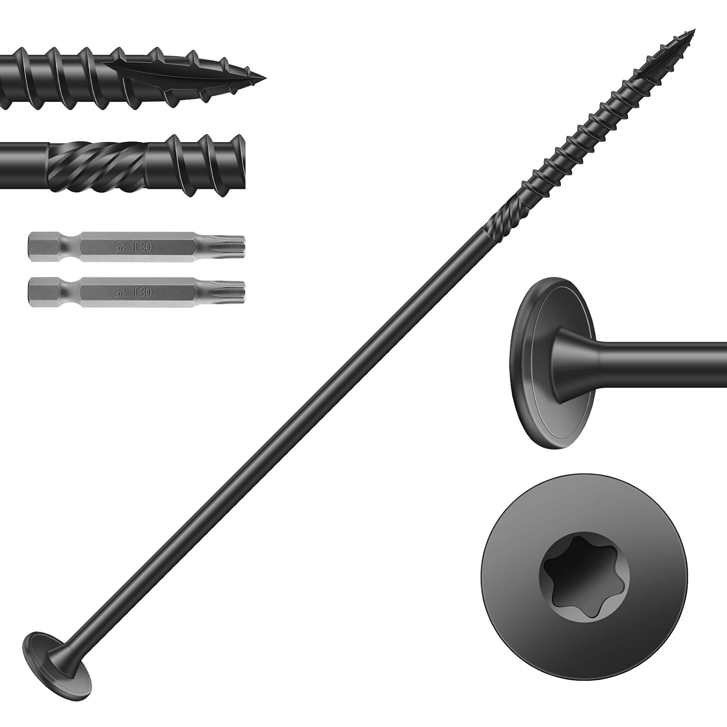 SG TZH #14 x 7 Inch Outdoor Structural Wood Deck Screws (32Pcs/2lb), Carbon Steel, Black