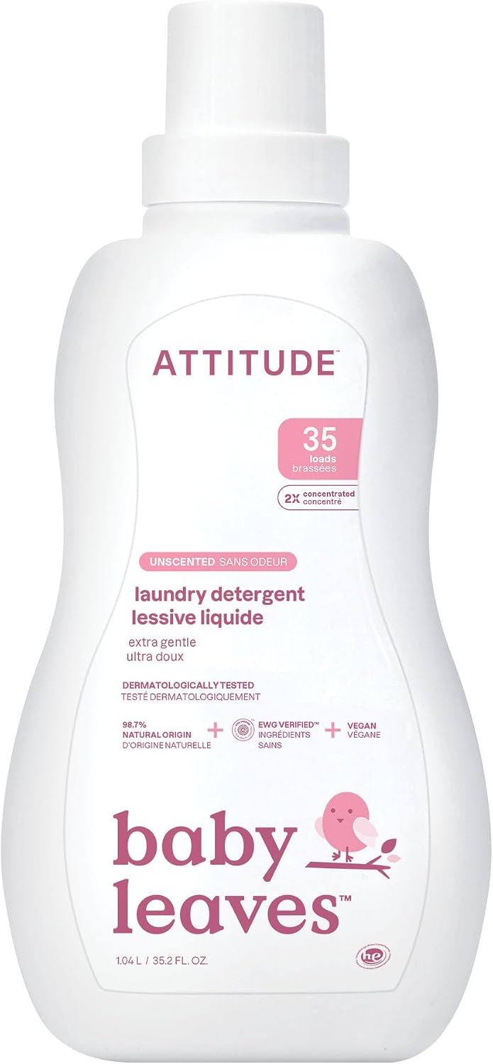 ATTITUDE Baby Laundry Detergent, EWG Verified, Plant and Mineral-Based Formula, HE Compatible, Vegan Household Products, Unscented, 35 Loads, 35.5 Fl Oz