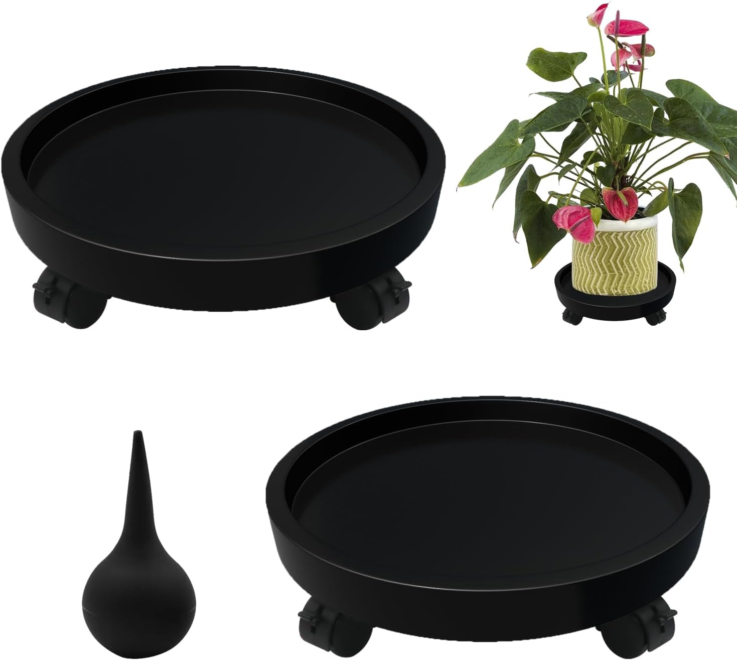 RUENXG 2-Pack 13" Heavy Duty Plant Caddy with Lockable Wheels