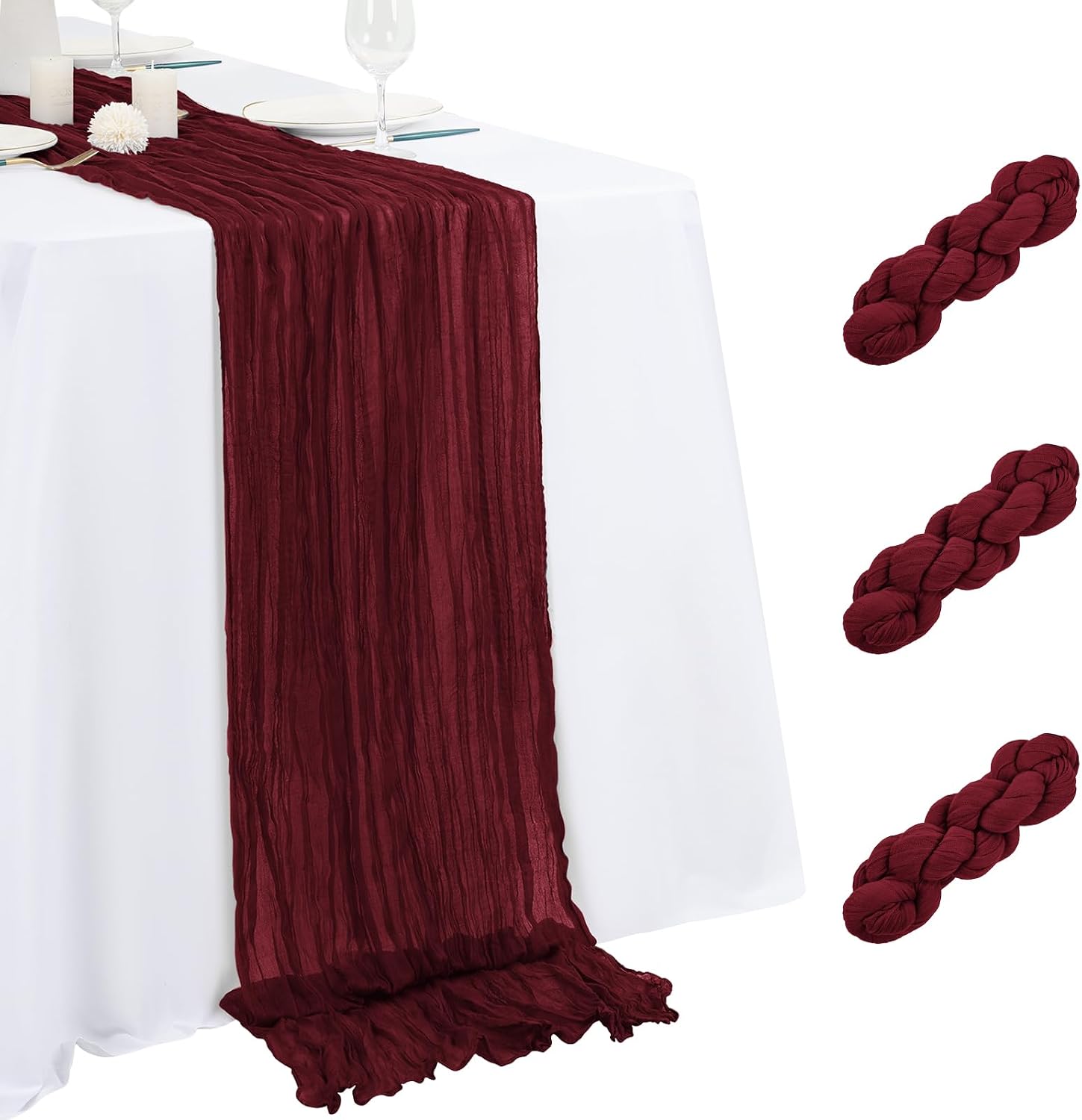3 Pack Burgundy Table Runner 17x108 Inch