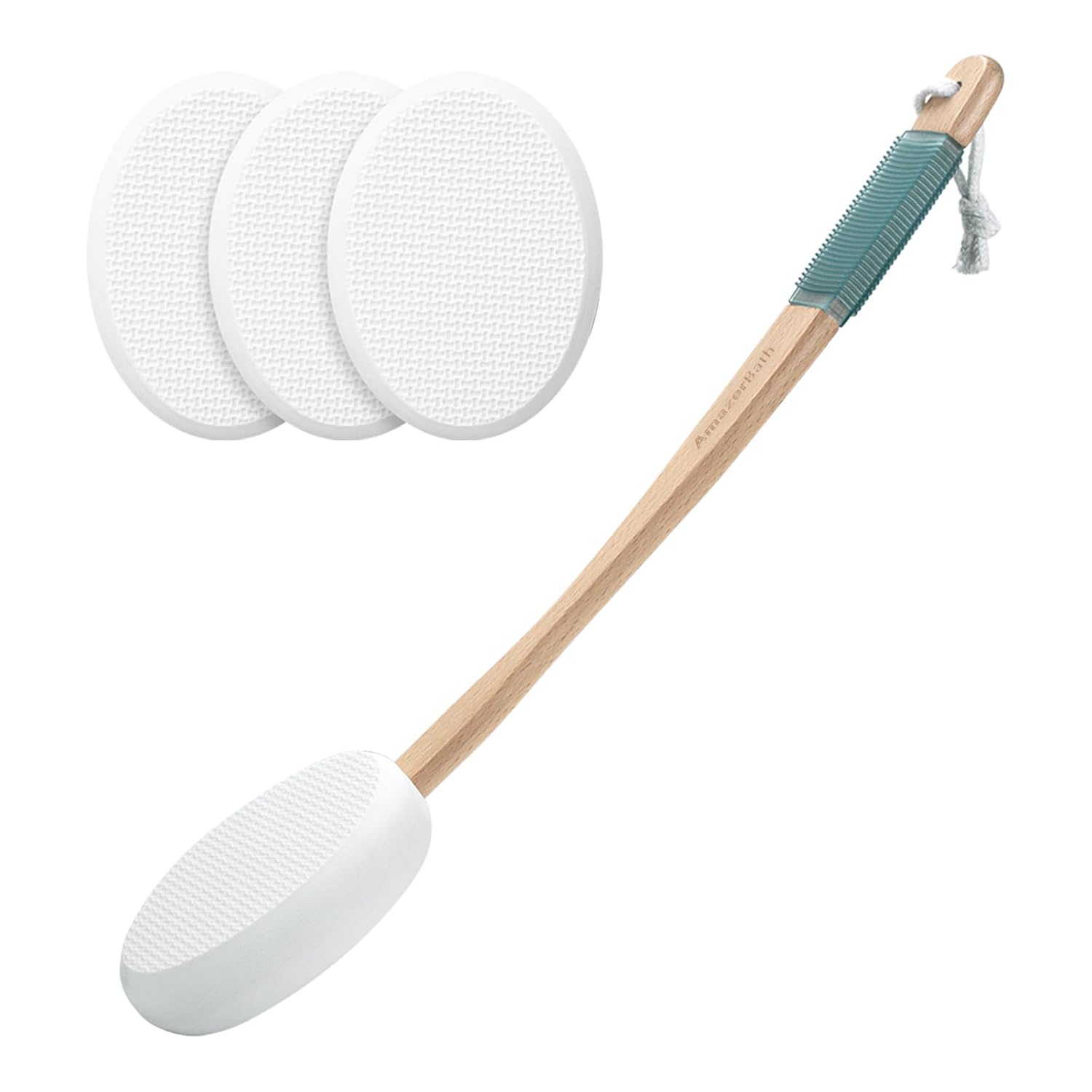 AmazerBath Lotion Applicator for Back, Feet, 4 Replacement Pads with 17" Curved Handle