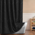 Inhousolu Boho Woven Fabric Shower Curtain, Tufted Textured Chevron Striped Tassel