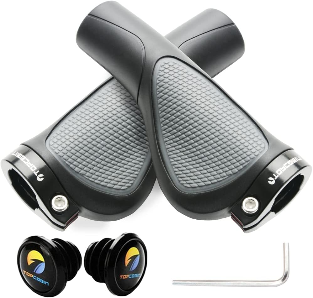 Bike Grips,Ergonomic Design Bicycle Grips Widen Holding Rubber Bike Handlebar Grips with Aluminum LockGrips for Mountain Road MTB (Comfort Big Area(Black&Grey))
