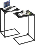 Sunexinlo Set of 2 C Shaped End Tables for Couch, Slide Under Sofa, TV Tray for Laptop, Coffee and Snacks, Space Saving, for Living Room and Bedroom, Black