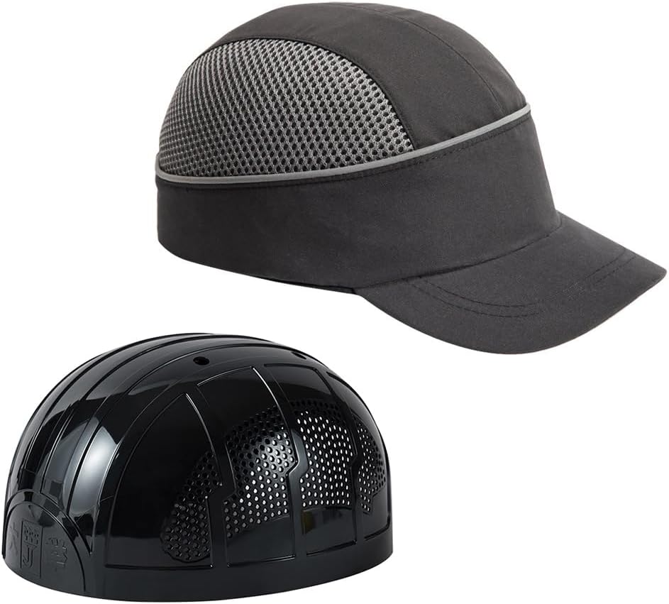 MOHEEN Unisex Safety Bump Cap, Baseball Hard Hat with Reflective Stripes Lightweight and Breathable Head Protection Cap Short Brim Black 18101