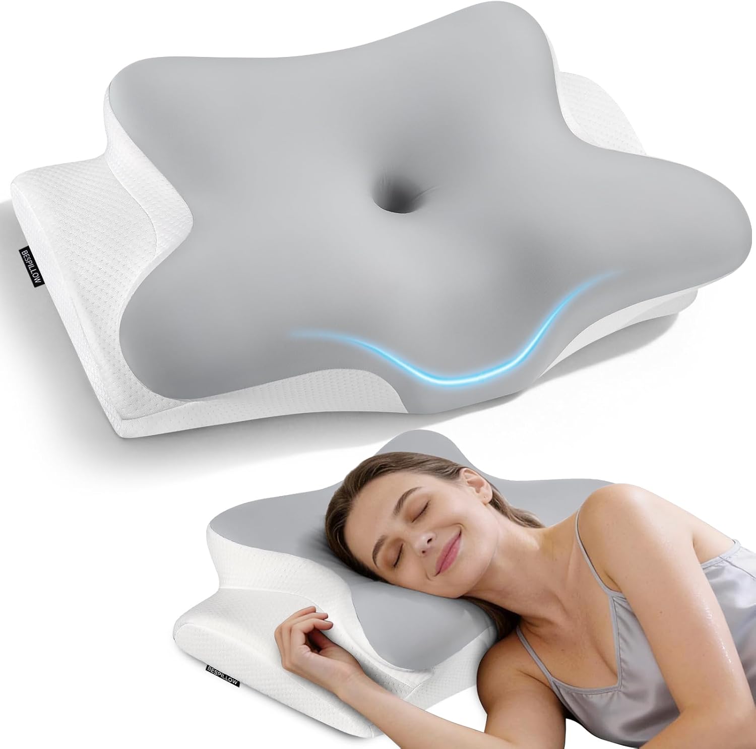 Cervical Neck Pillow for Pain Relief - Ergonomic Side Sleeper Pillow for Neck Support