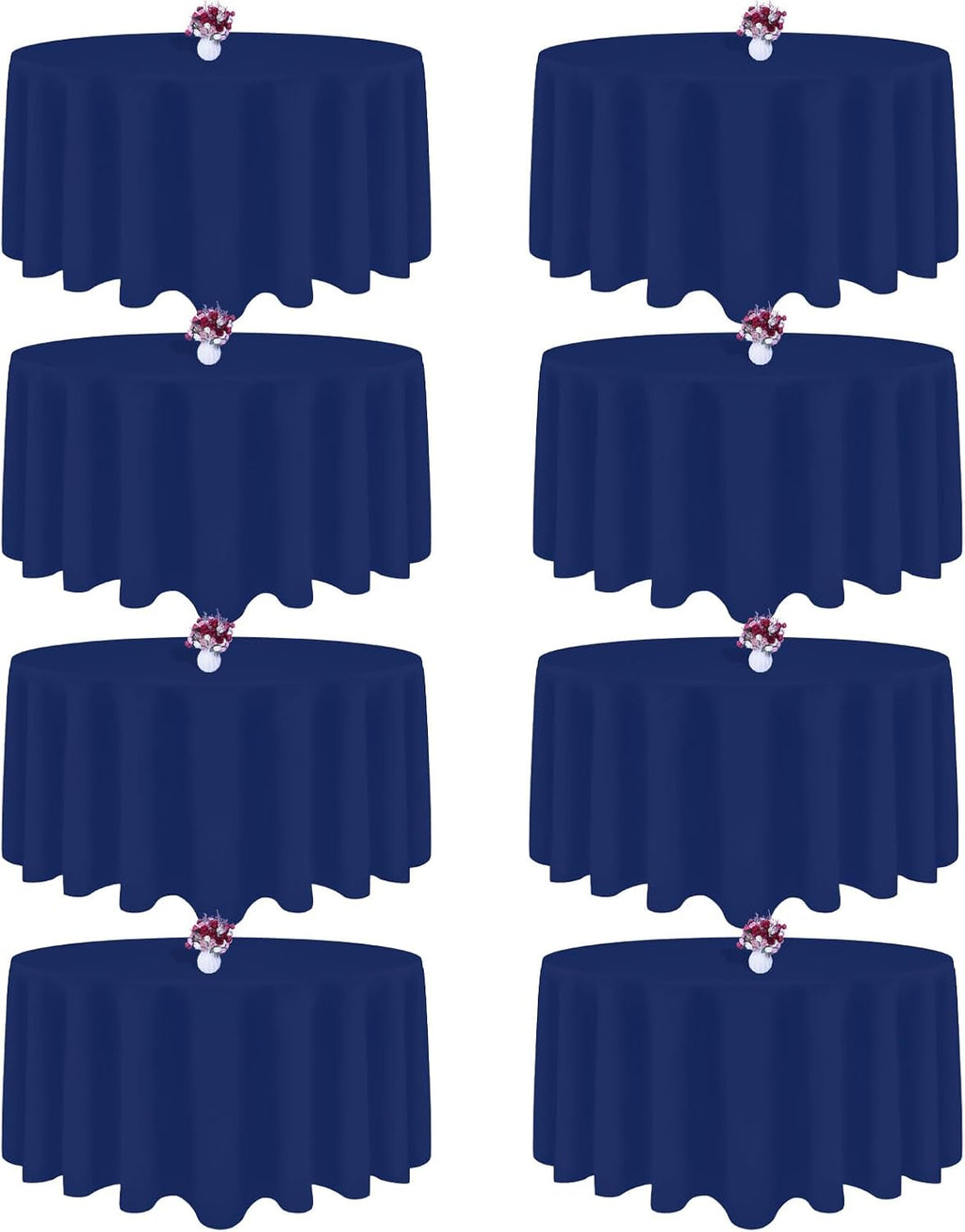 CKIKU 8 Packs Round Tablecloth 90 Inch Navy Blue Tablecloth for Circle Tables. (One pack opened)