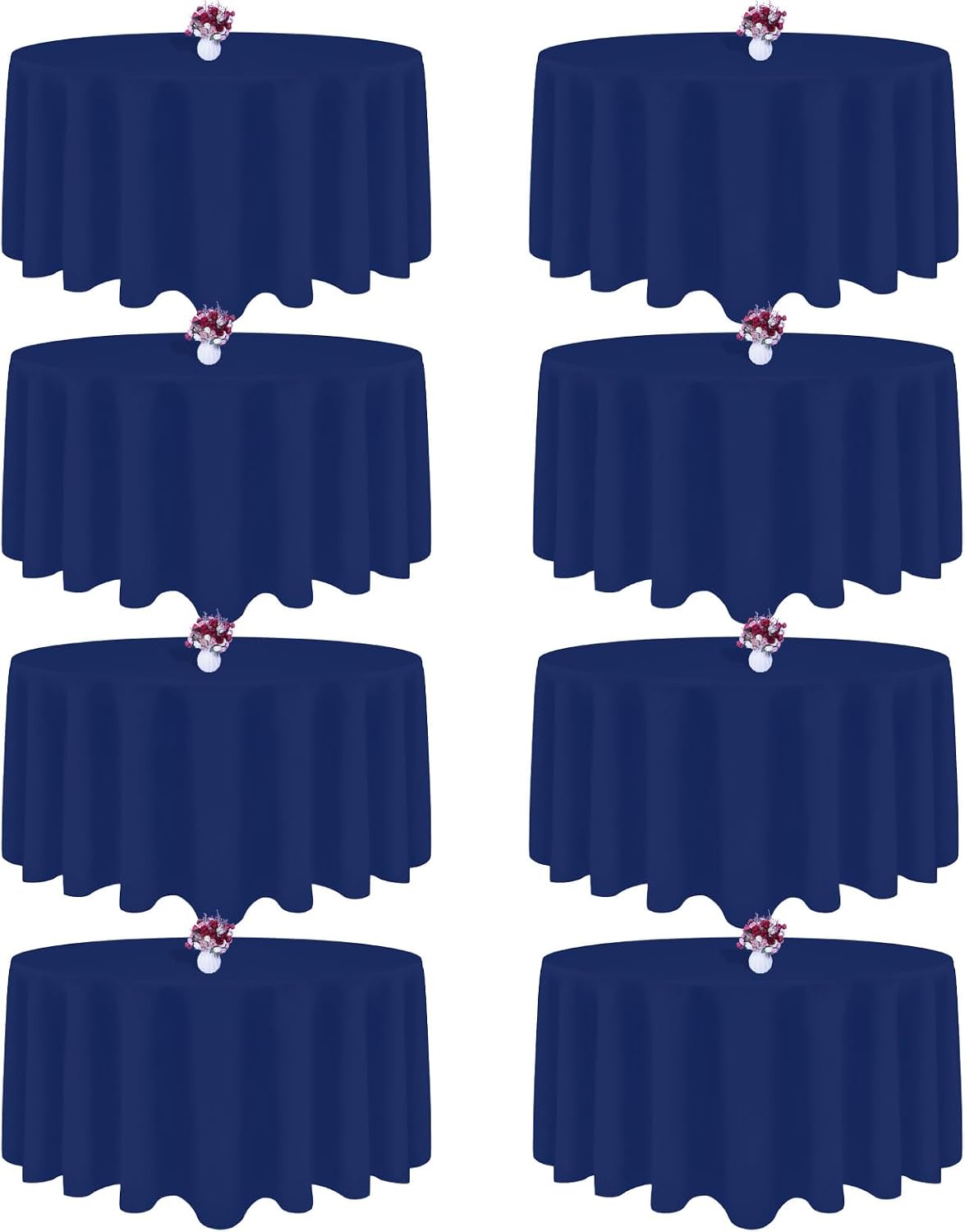 CKIKU 8 Packs Round Tablecloth 90 Inch Navy Blue Tablecloth for Circle Tables. (One pack opened)