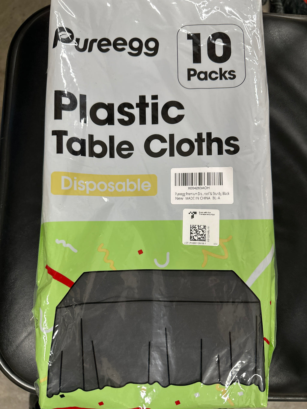 Pureegg Plastic Table Cloth Disposable 10 Pack, 54 x 108 Inch Table Cloths, Halloween Party Decorations, Summerween Decor, Halloween Tablecloths, Rectangle, Plastic Cover, Leakproof & Sturdy, Black