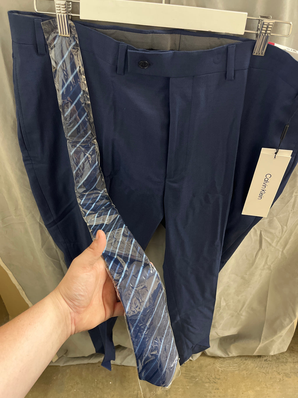 Calvin Klein slim fit suit pants with tie