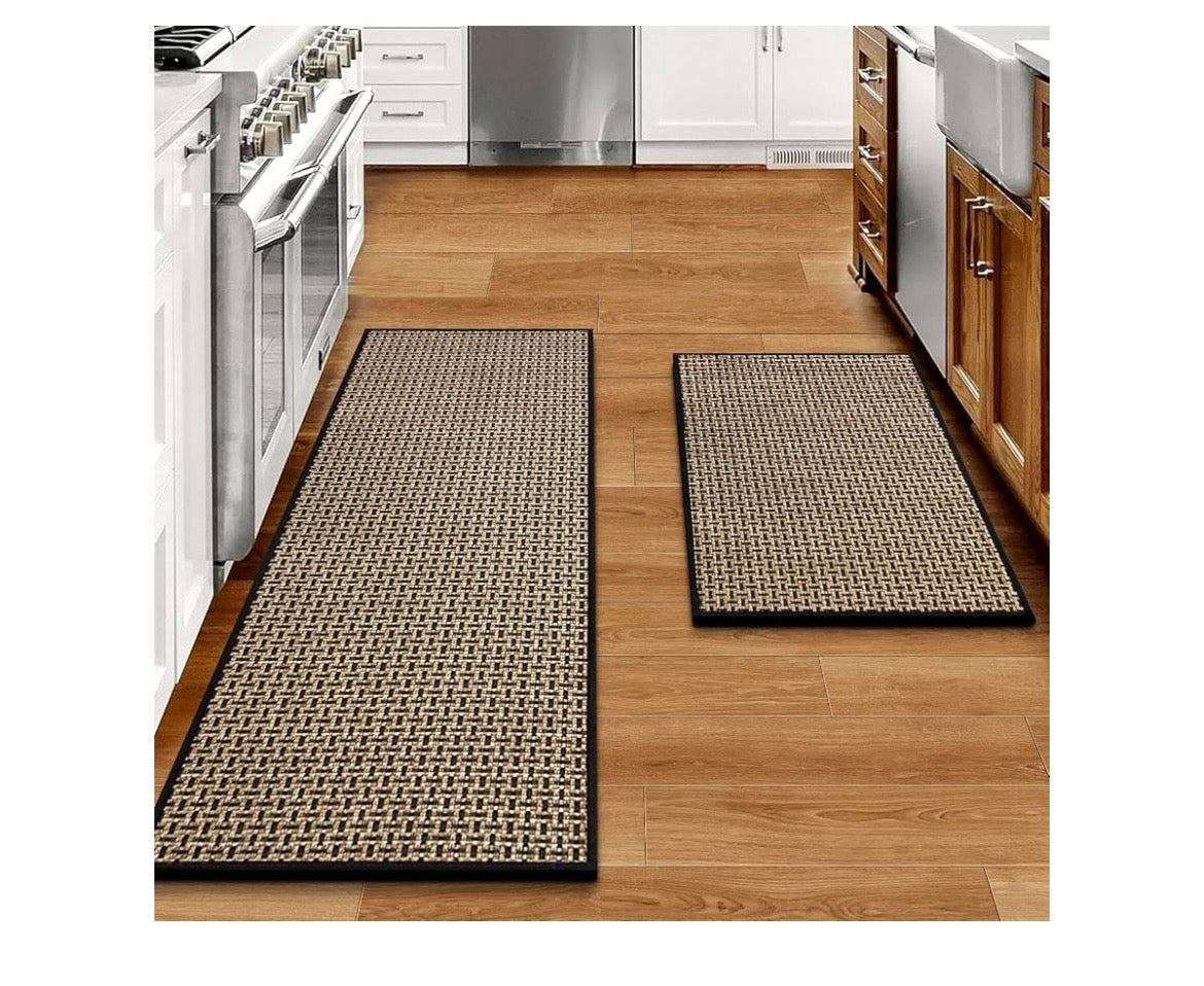 eqivei Kitchen Rugs Non Slip Washable 2-Piece Kitchen Mats for Floor, Black