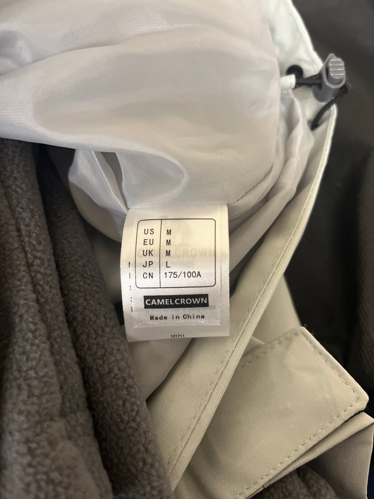 Camel crown grey fleece lined coat with detachable hood ￼