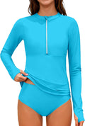 ADIFUN Teen Swimsuits for Girls 12-14 Half-Zip Long Sleeve Modest Girl Rash Guard
