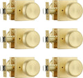 STARPY 6 Pack Brushed Gold Door Knob with Square Rosette, Heavy Duty Door Knob with Lock, Interior Door Handles for Bath & Bedroom
