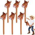 6 Pcs Inflatable Horse Head Balloons, 37 Inch Brown Inflatable Horse Stick Balloons, Pony Stick Blow up Balloon for Western Cowboy, Baby Shower, Birthday Party Decorations (Brown-6 Pcs)