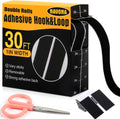 Hook and Loop Strips with Adhesive, Double Rolls of Heavy Duty Self Adhesive Tape with Backing, Nylon Self Adhesive Tape for Home Office School and Crafting,Black