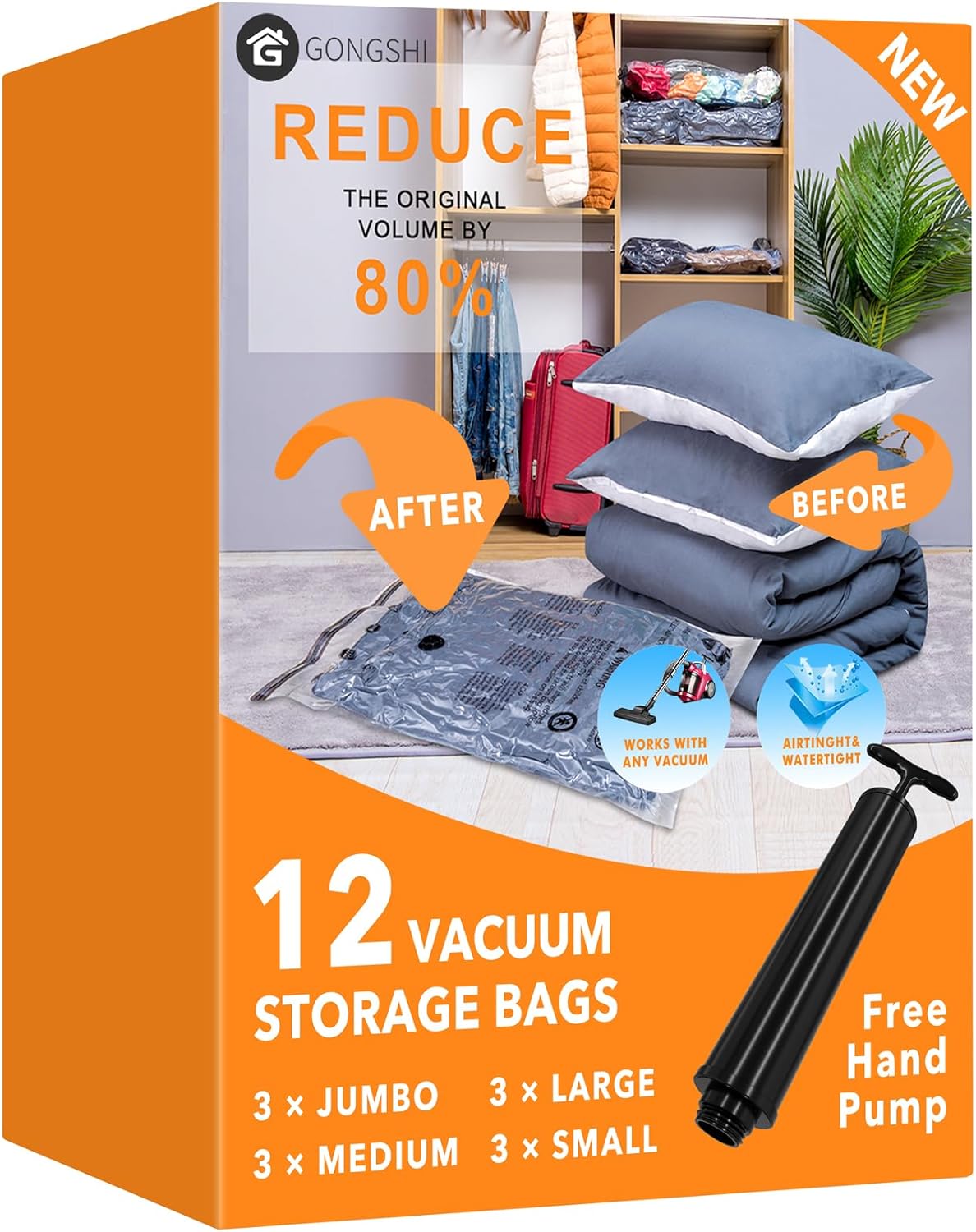 12 Count Of Vacuum Storage Bags.