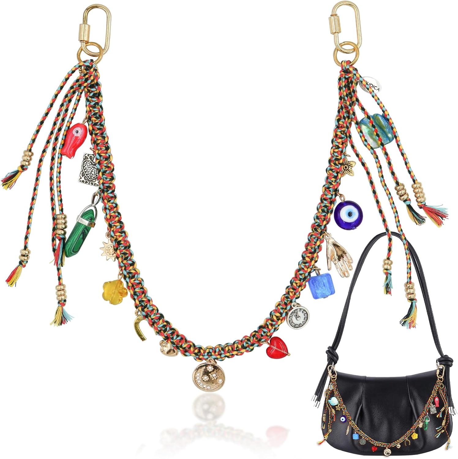 Gaiett Bag Charms, Beaded Rope Braided Bag Charm Chain, Purse Charms for Handbags, Purse Accessories for Women