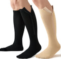 Owcorowan 2 Pairs Zipper Compression Socks, 15-20mmHg Closed Toe Knee High Compression Stockings for Women and Men, Support Socks for Running, Yoga