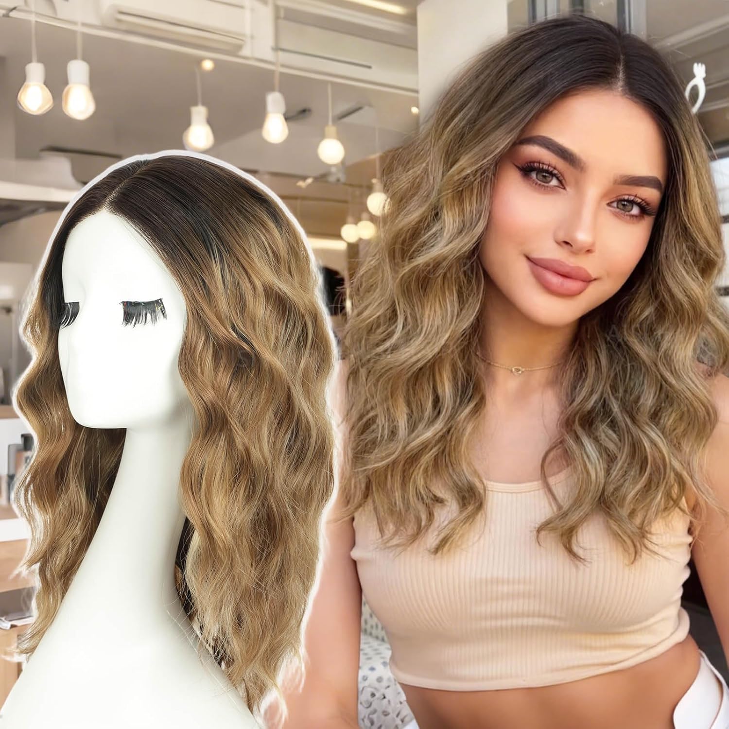 AISI HAIR Wig for Women Medium Length Wave Curly