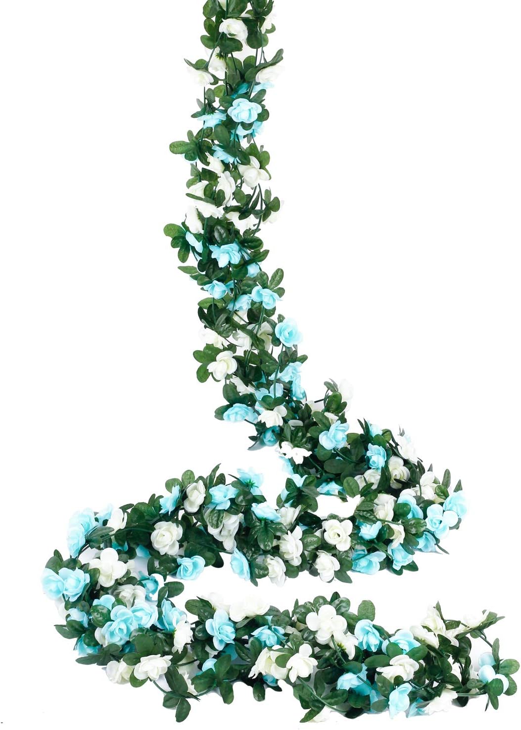 Miracliy 5Pcs 41FT Blue and White Flower Garland Artificial Rose