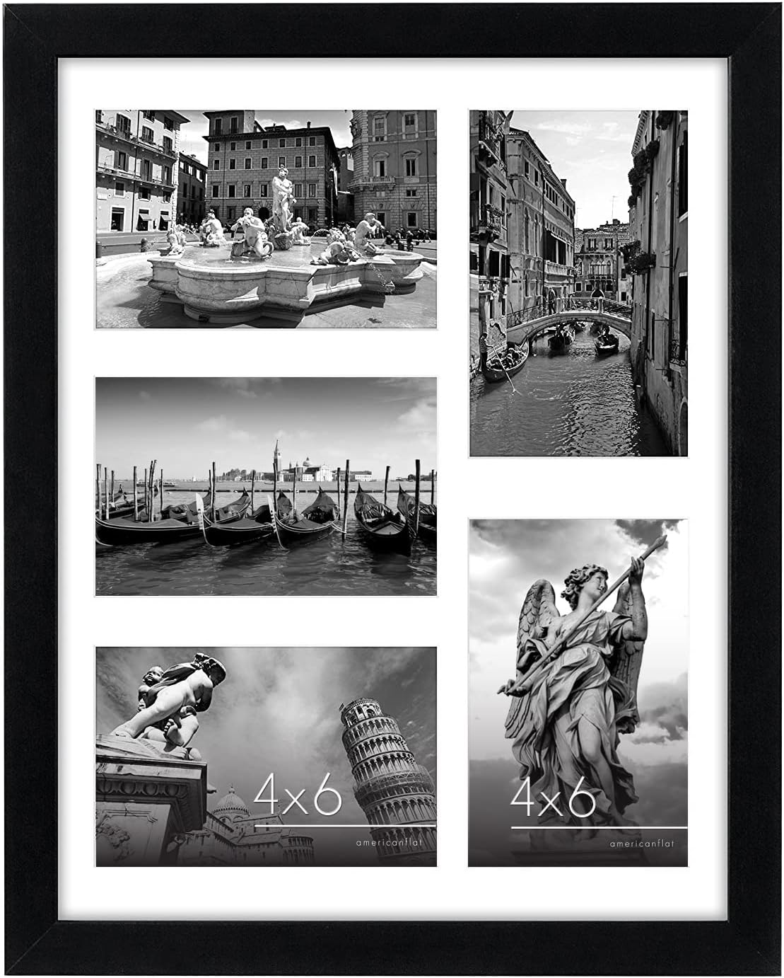 4x6 Collage Picture Frame with Shatter-Resistant Glass - Fits Five 4x6 Photos or Use as One 11x14 Picture Frame - Signature Collection - Collage Frames for Wall Display - Black