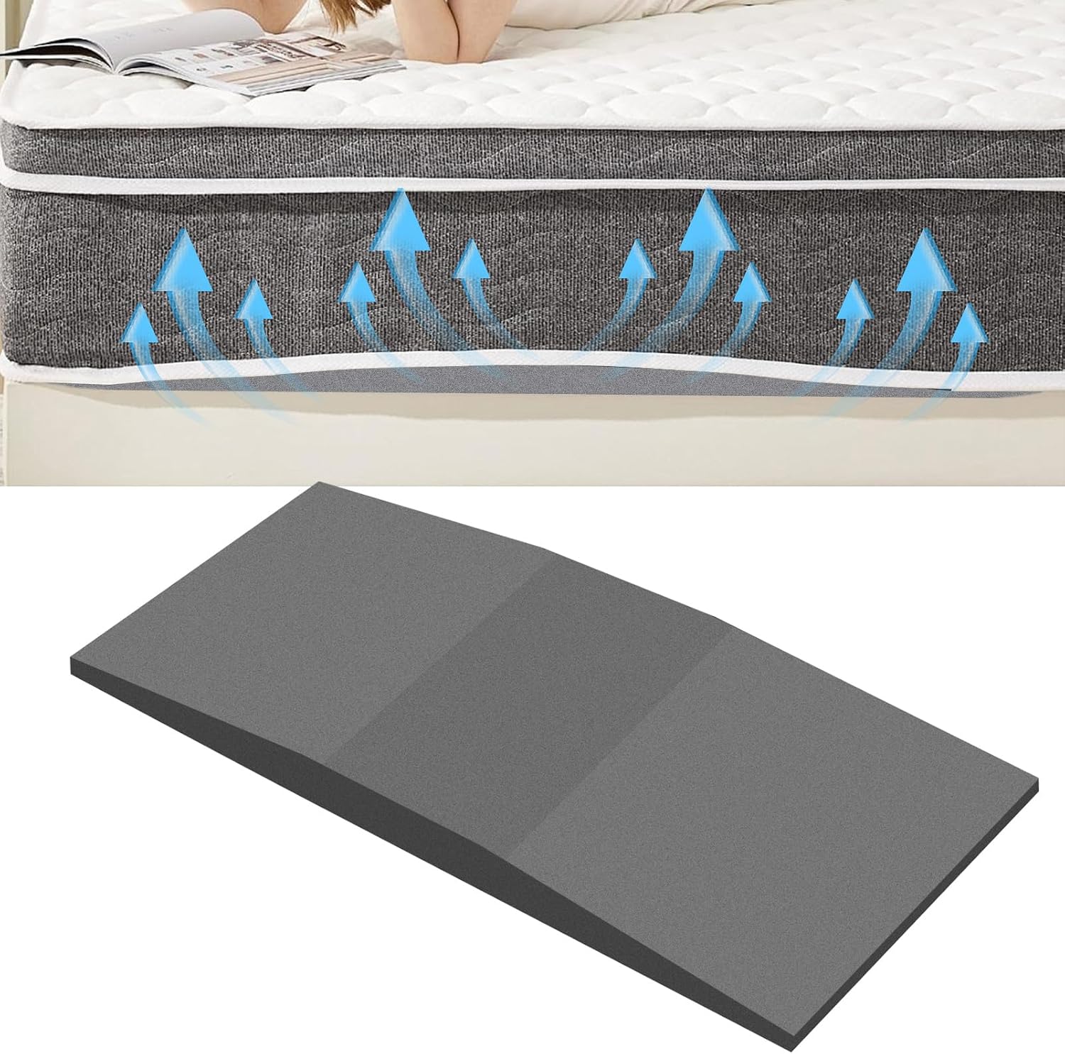 meiqidi Sagging Mattress Support Board - 50D High-Density Foam, Curved Design for Targeted Support, 47"x25"x2" Under Mattress Helper to Fix Sag & Improve Sleep (Grey)