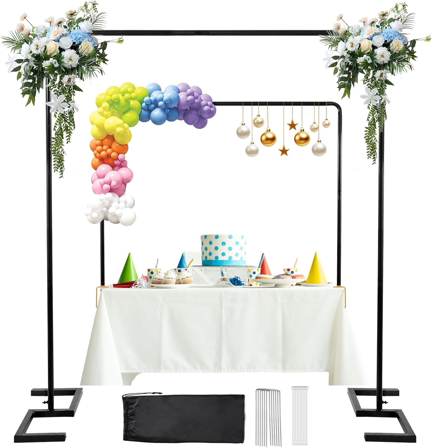Square Backdrop Stand, 8.2FT Black Wedding Arch, Heavy Duty Balloon Arch Stand