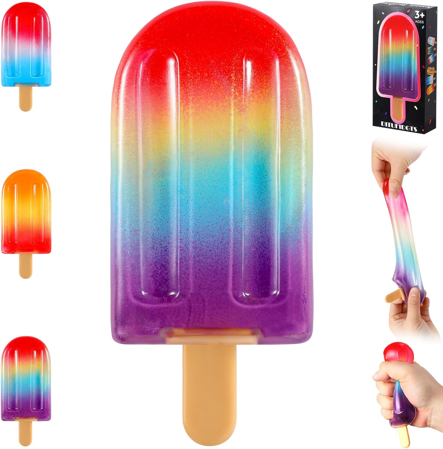 Popsicle Squishy Squeeze Toys , Malt Sugar Ice Cream Squishies Slow Rising Sensory Fidget Travel Toys for Adults, Kids, and Teens â€“ Summer Classroom Prize (Colorful)