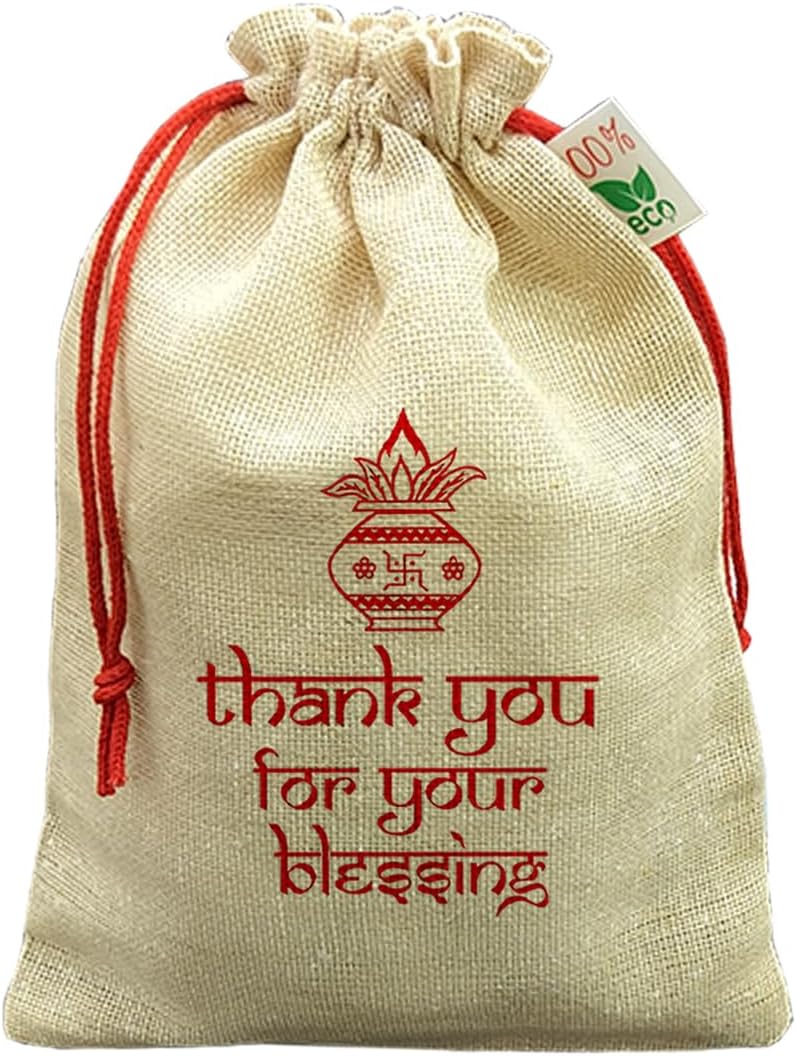 IVARIAN 25 Pcs - Burlap Bags with Drawstring, Linen Bags Natural Jute Gift Bags with Drawstring for Christmas Wedding Birthday Party Pouches (Hindu Wedding, 13x18 Cms)