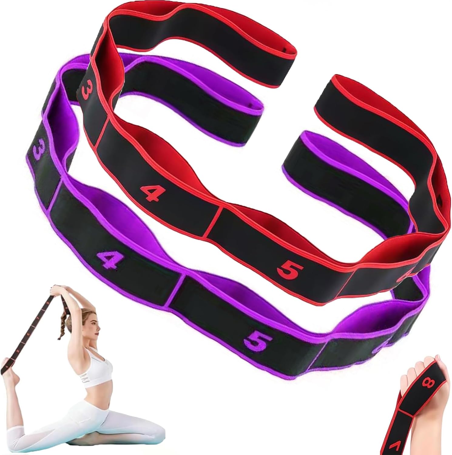 Numbered Resistance Bands for Glutes & Yoga, Adjustable Pull Rope for Full Body Workout, Arm Leg Exercise Equipment for Home Gym Training(Red&Purple
