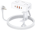 HOPOW Desk Clamp Power Strip, Desktop Mount Charging Station with 4 Outlets 4 USB Ports (2 USB C), 10Ft Under Desk Power Strip, Fits 2.75" Tabletop Edge, Extension Cord for Home Office, White