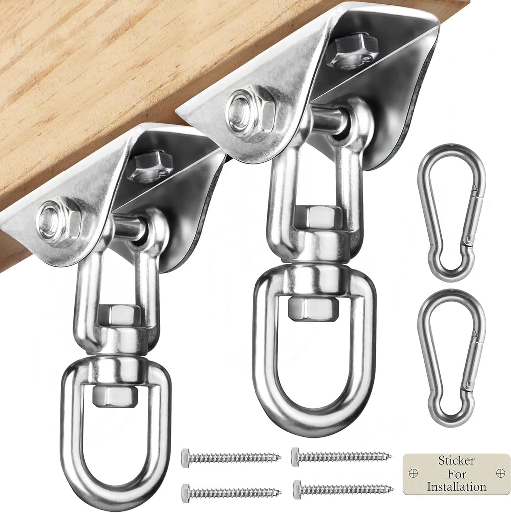 Aisto Heavy Duty Swing Hangers for Wooden Sets 2000 LB Capacity Hammock Hanger 360 Swivel Stainless Steel Swing Hardware Accessories 2 Packs for Porch Playground Yoga Heavy Bag