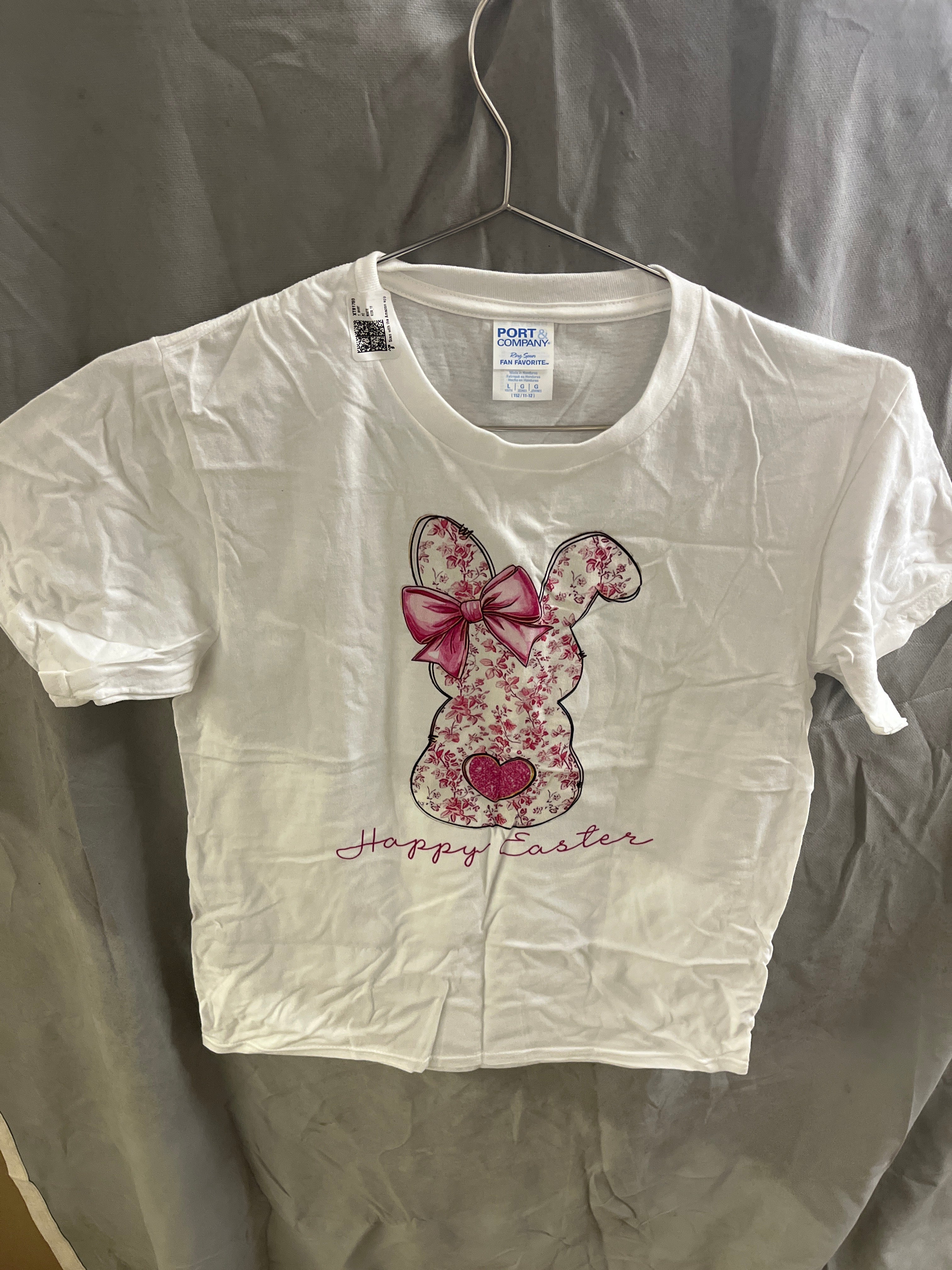 Port and company pink floral bunny Tshirt