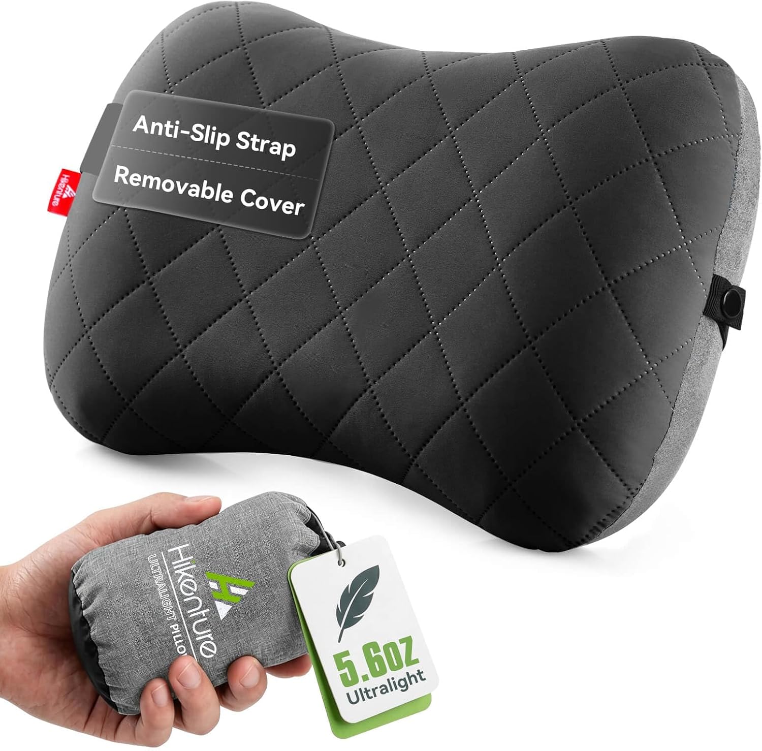 Hikenture Camping Pillow with Removable Cover - Ultralight Inflatable Pillow for Neck Lumbar Support - Upgrade Backpacking Pillow - Washable Travel Air Pillows for Camping, Hiking, Backpacking (Black)