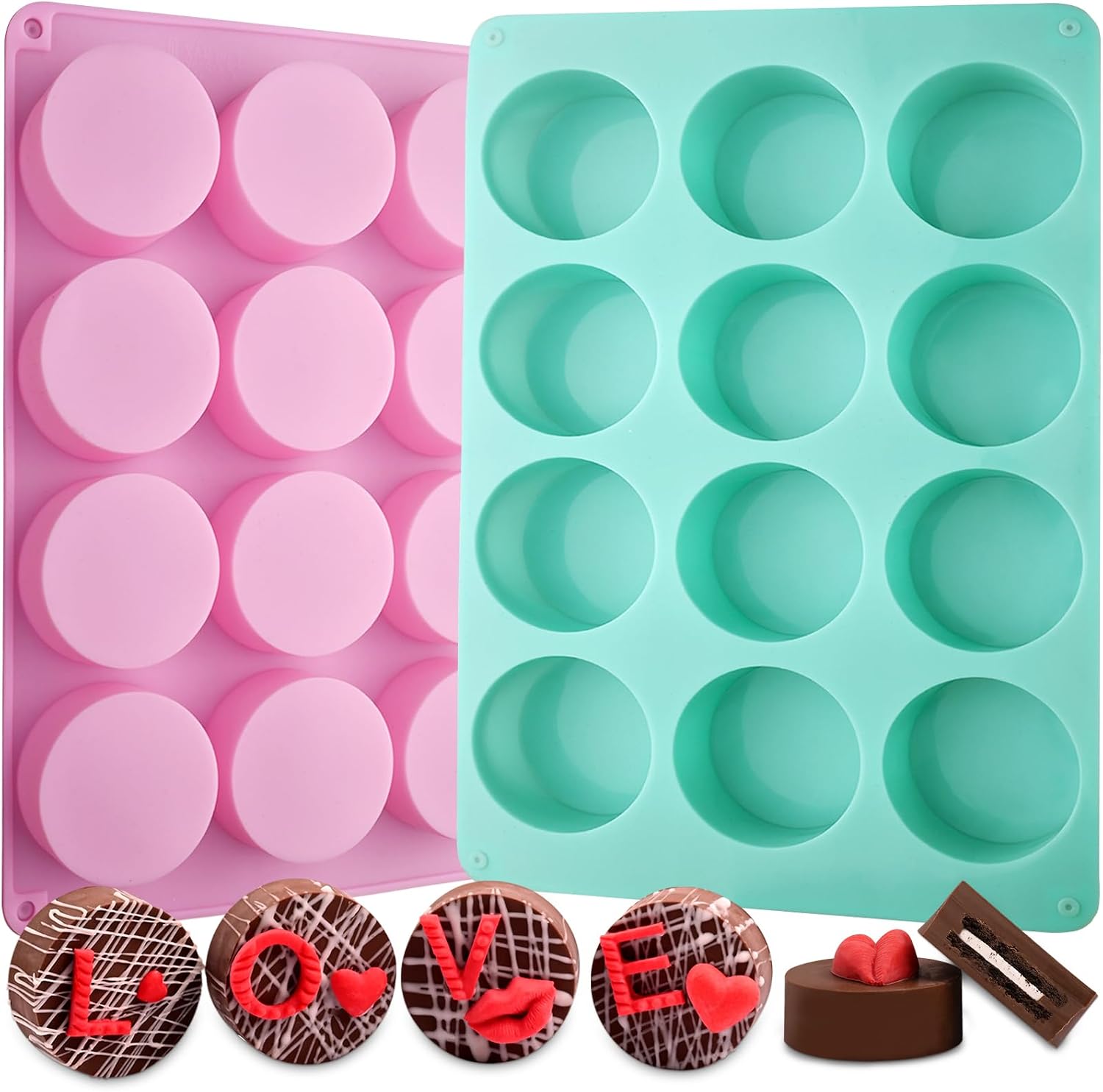 Oreo Chocolate Cookie Silicone Molds, New Size 12-Cavity Round Silicone Molds for Cover Oreo, Cylinder Baking Mold for Chocolate Candy Mini Cakes Jelly Bakingï¼ˆ2 Packï¼‰