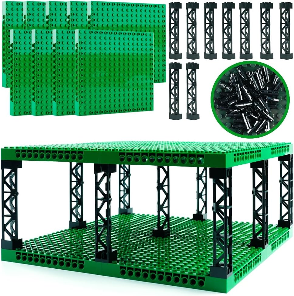 Classic Brick 16x16 Plate 1/3 with Holes - Pixel Art Painting Base Pins Suppor Pillar Accessories Pack,Building Block Bulk Parts and Pieces Sets,Compatible with 65803(Green)