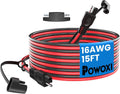 POWOXI 15Feet SAE Extension Cable Quick Disconnect Wire Harness Solar Cables SAE Connector for Solar Panel Automotive RV Motorcycle Tractor 16AWG