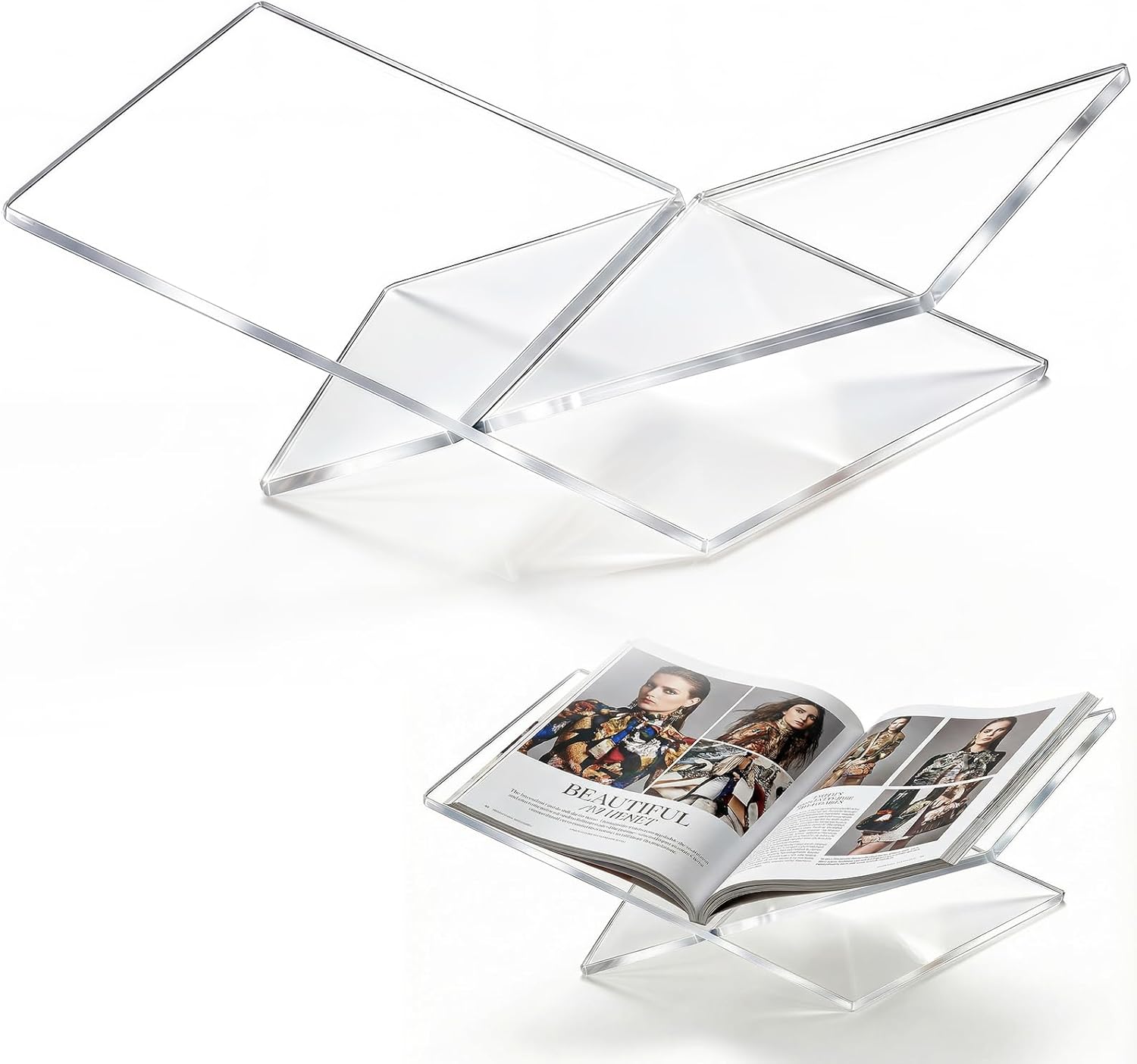Acrylic Desktop Book Stand, Clear Angled Book Holder Display for Cookbooks, Magazines & Art Books, 12x7x5 in Slim Transparent Reading Stand for Desk & Coffee Table