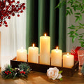 Shihanee Ivory White Pillar Candles and Long Narrow Wooden Candle Tray Set 5 Pcs Dripless Unscented Candles 1 Pcs Rustic Rectangular Centerpiece Candle Holder with Handle for Home Table Dining Kitchen