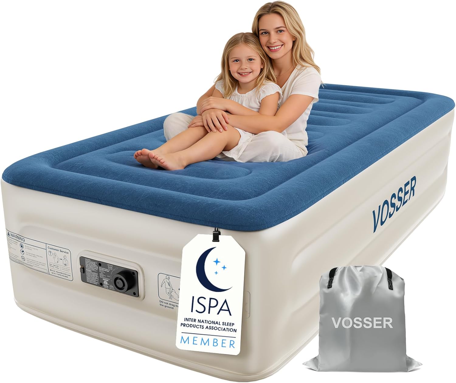 VOSSER Twin Air Mattress with Built-in Pump,Fast & Easy Inflation/Deflation Inflatable Mattress, Foldable Blow Up Mattress with Storage Bag, Inflatable Bed for Home, Camping & Guests