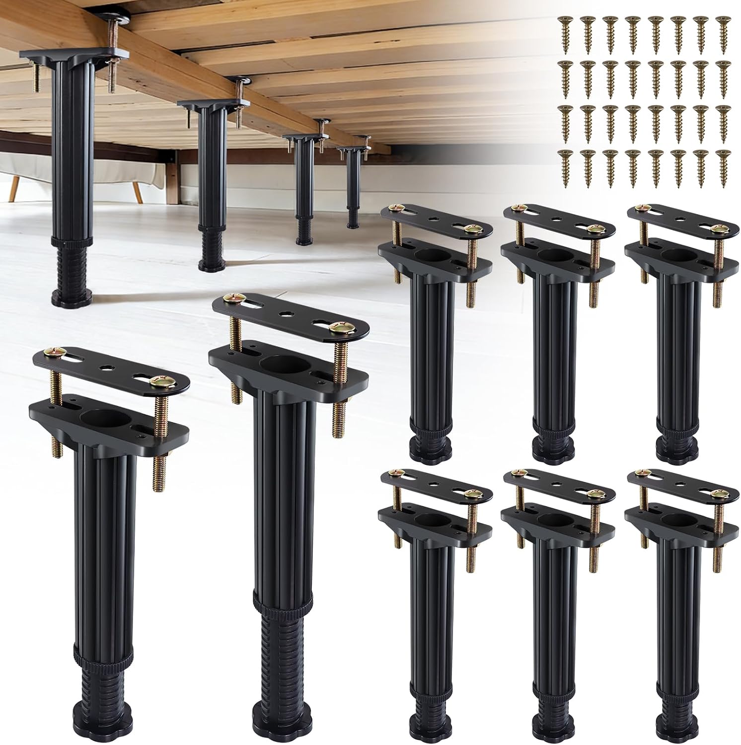 YHK 8PCS Adjustable Height Bed Support Legs