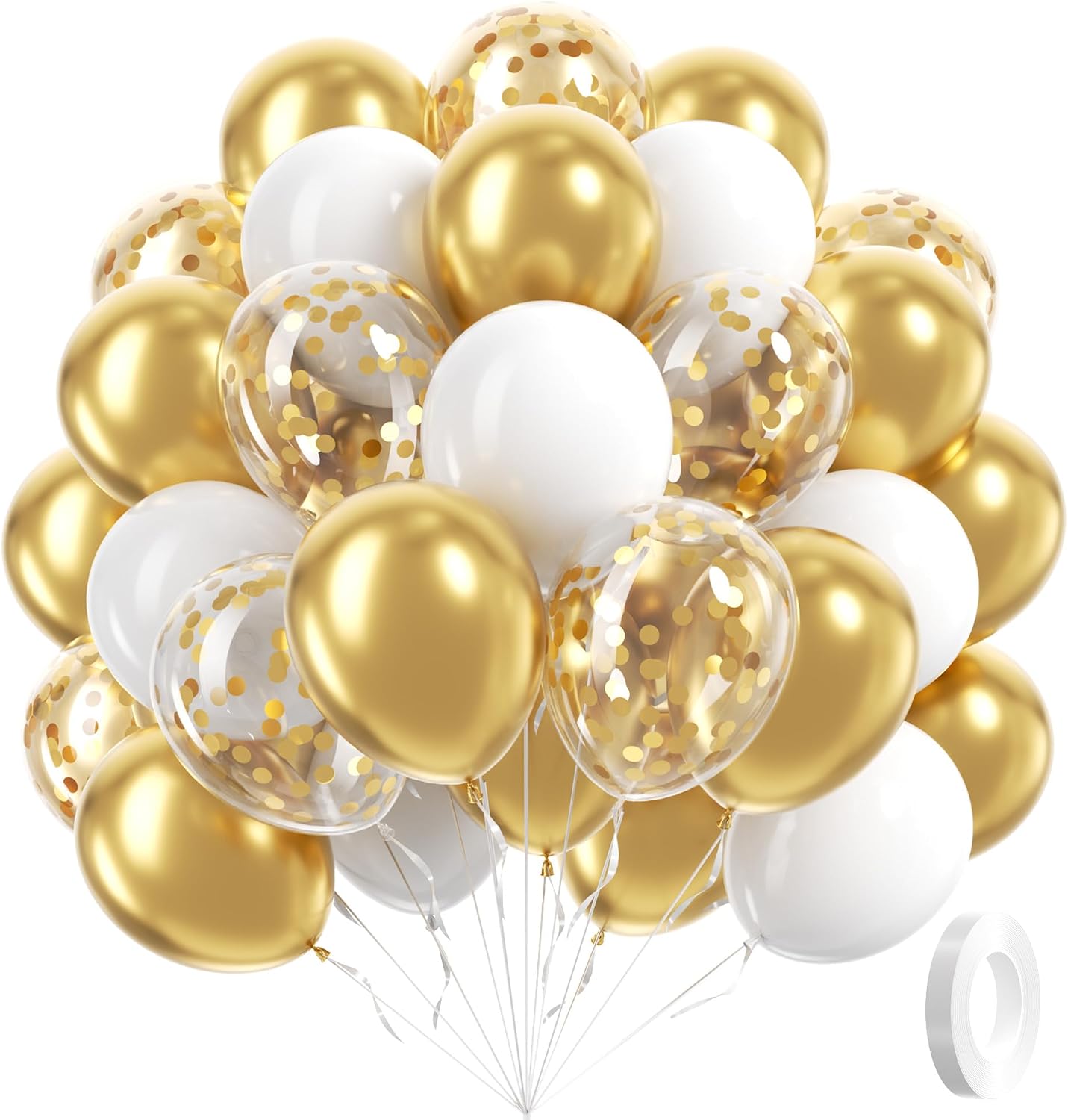 W60pcs Gold and White Balloons 12inch