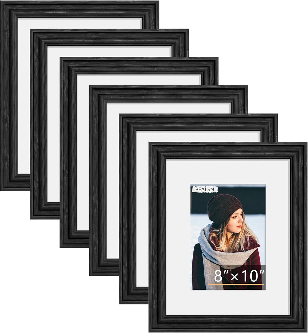 PEALSN 8x10 Picture Frame Set of 6, Display Pictures 5 x 7 with Mat or 8 x 10 without Mat, Wall Gallery Photo Frames.