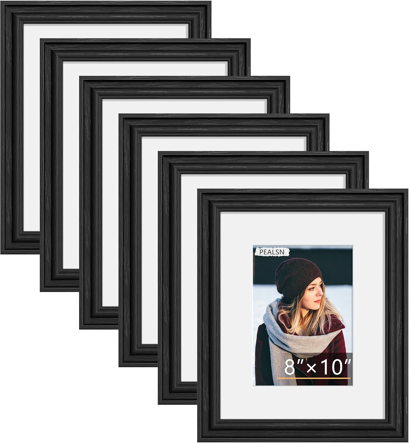 PEALSN 8x10 Picture Frame Set of 6, Display Pictures 5 x 7 with Mat or 8 x 10 without Mat, Wall Gallery Photo Frames.