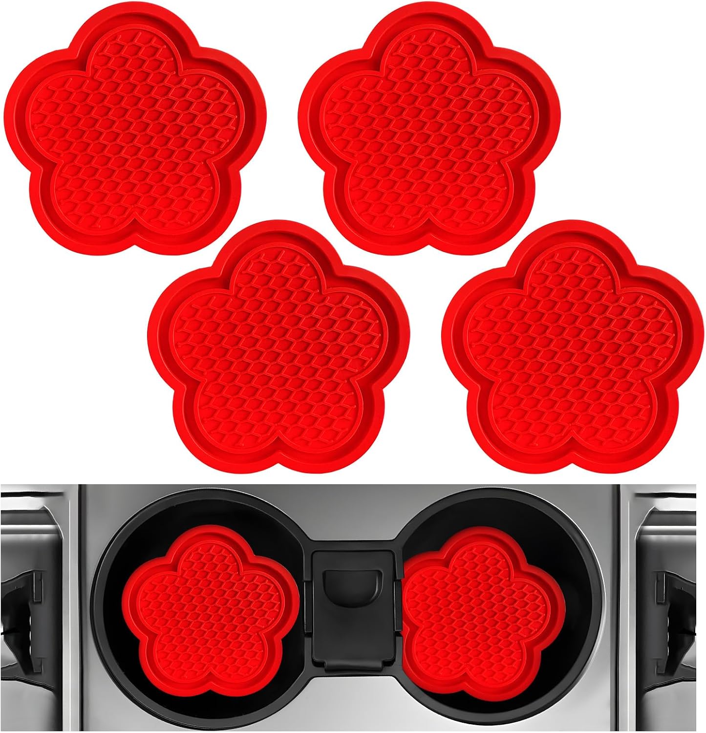 DXNQ 4 PCS Car Cup Coasters, Cute Flower Shaped Car Cup Holder Mat