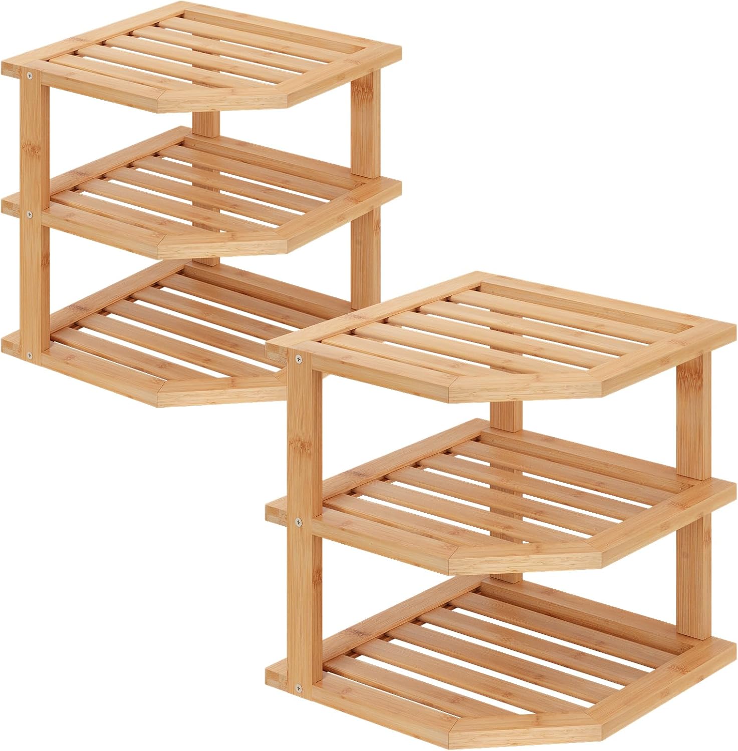 VERTORGAN 3 Tier Bamboo Corner Shelf(2 Pack)