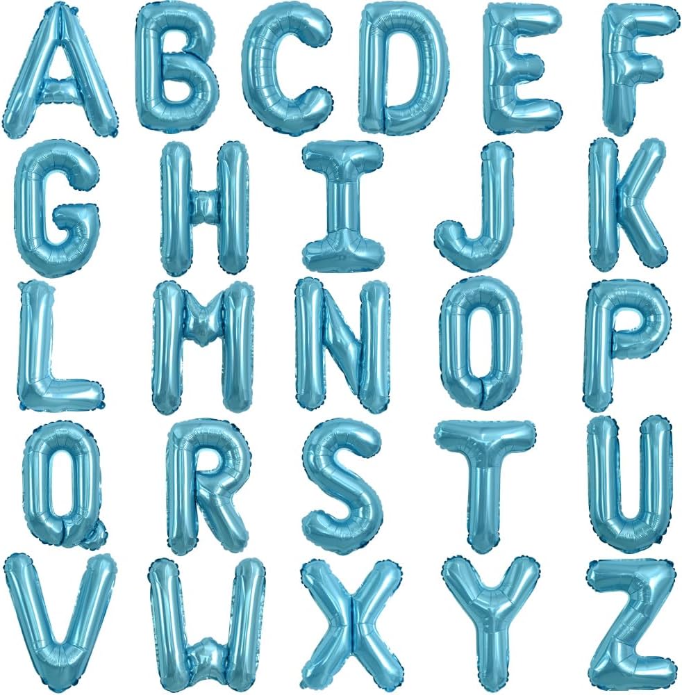 TONIFUL 52 Pieces 16 Inch Light Blue Letter A-Z Balloons,Custom Phrase Mylar Foil Alphabet Letter DIY Personalized Phrase Banner for Birthday Anniversary Celebration Graduation Party Supplies Decor