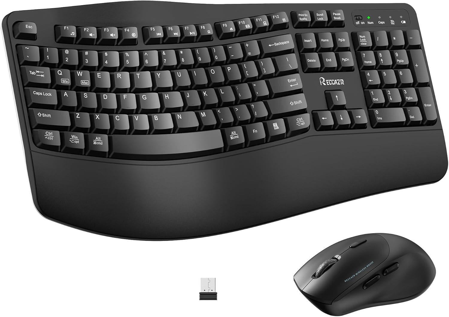 S Keyboard and Mouse Combo,2.4G Full Size Wave Keys Ergonomic Keyboard with Wrist Rest for Natural Typing, 3 DPI Adjustable Ergonomic Silent Mouse for Computer/Laptop/Windows/Mac (Black)